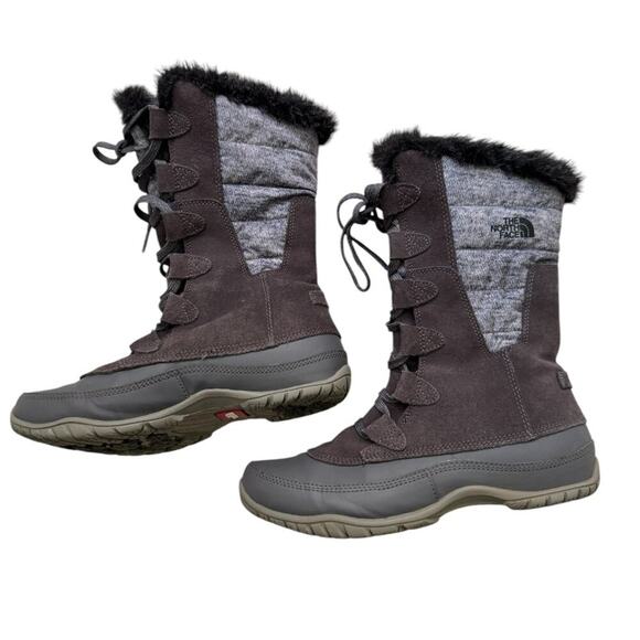 The North Face Nuptse Purna Boot Grey Brown Waterproof Lace-up Women's Size 7 - Picture 4 of 12